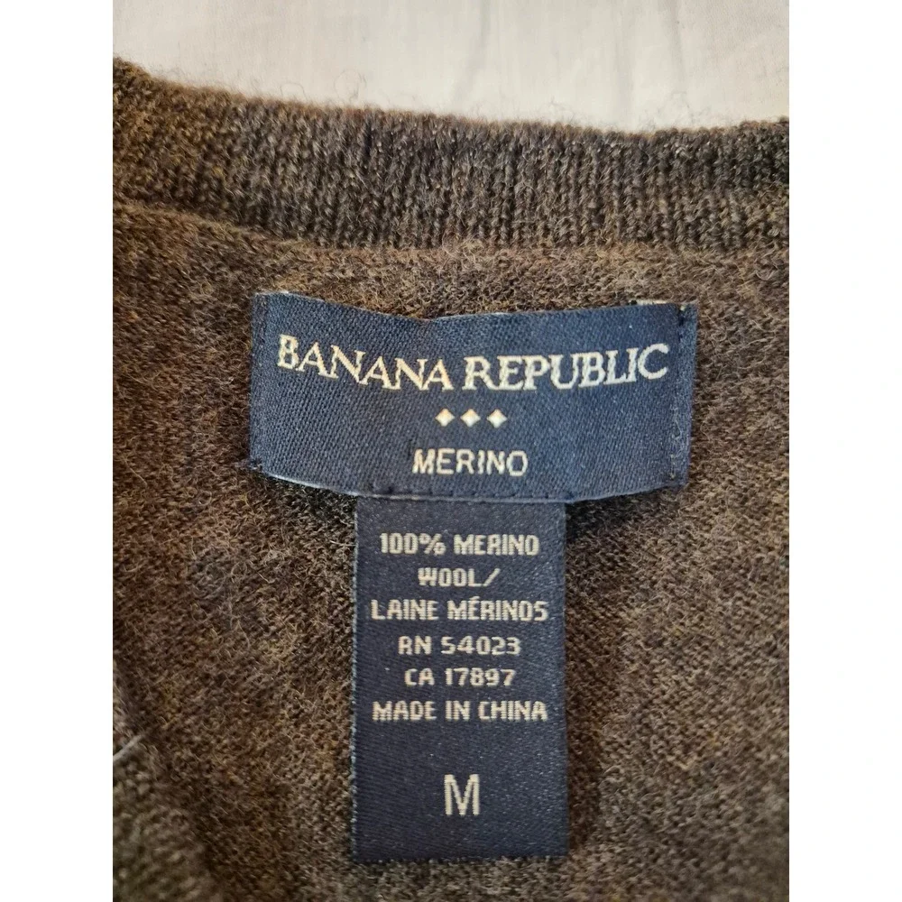 Banana Republic Mens Brown Argyle 100% Merino Wool V-Neck Sweater Vest Size M